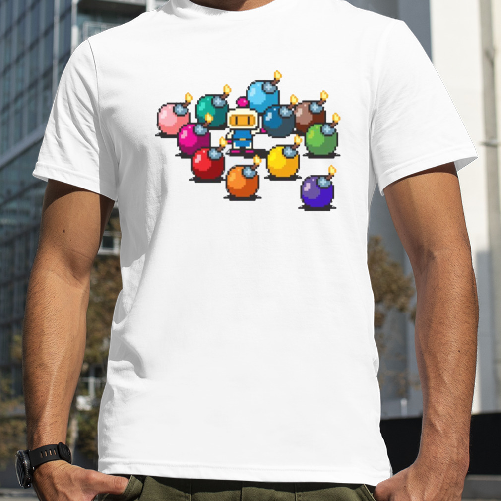Bomberman Rainbow Bombs Pixel Art shirt