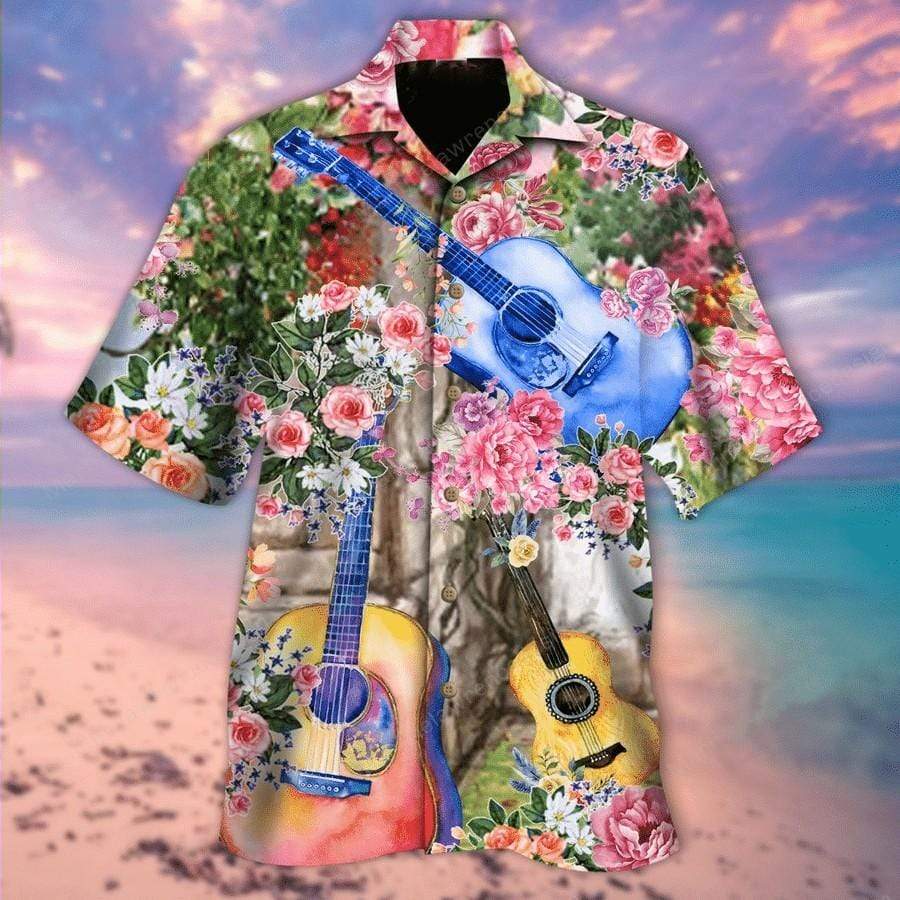 Guitar And Rose Garden Hawaiian Shirt