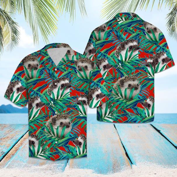 Hedgehogs Floral Pattern Hawaiian Shirt