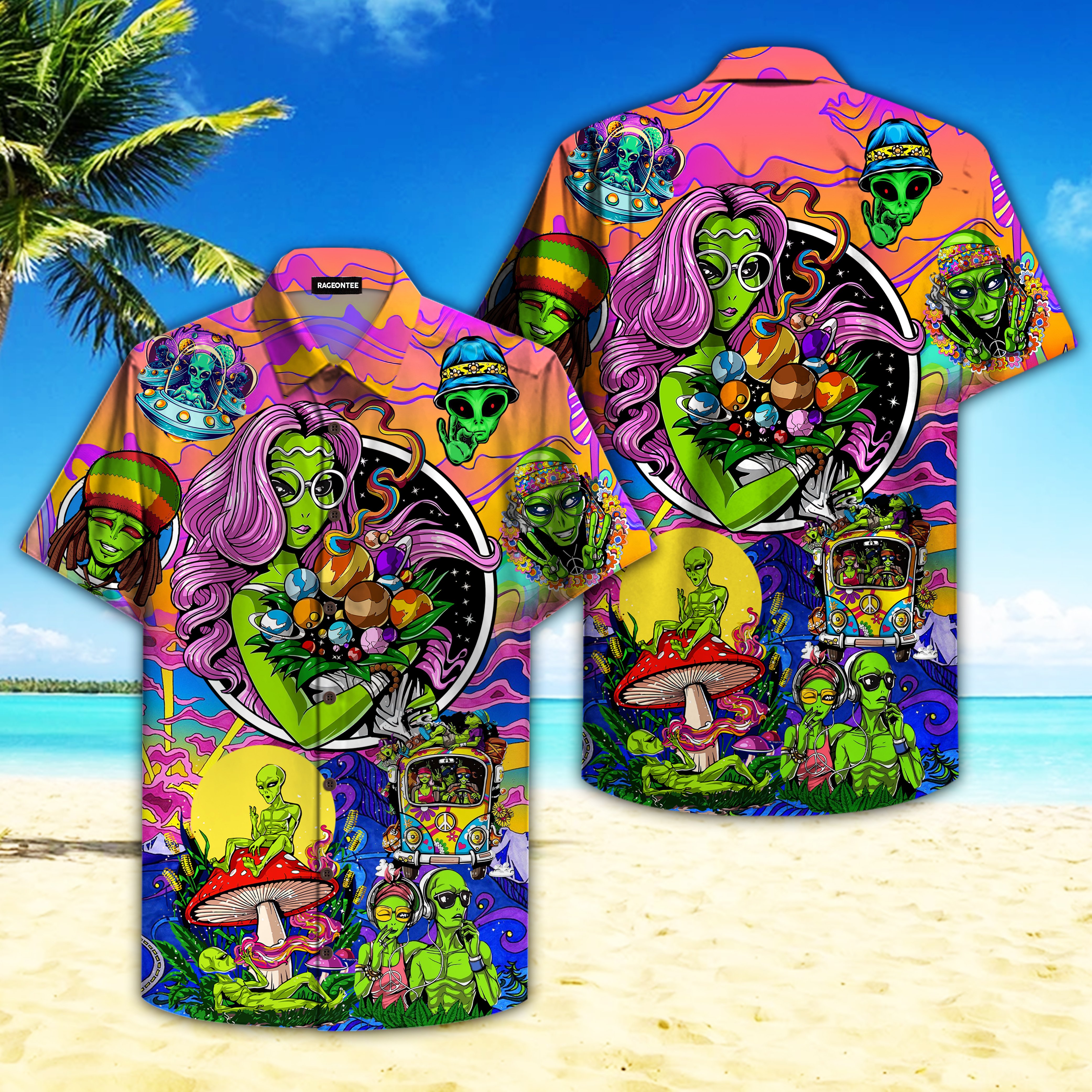 Hippie Alien Peace Life Color Limited Hawaiian Shirt