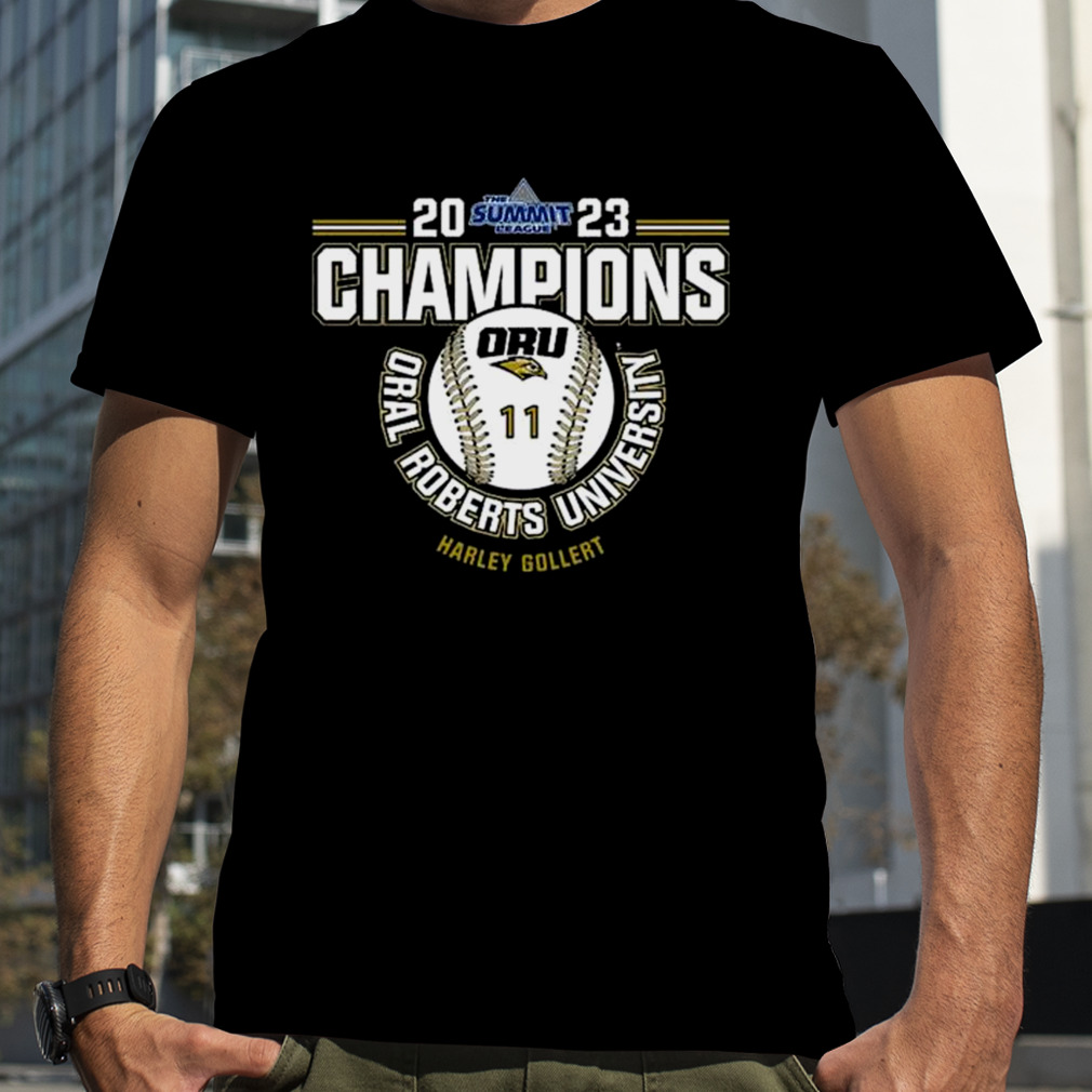 Oral Roberts University Harley Gollert 2023 NCAA Baseball Summit League Champions shirt