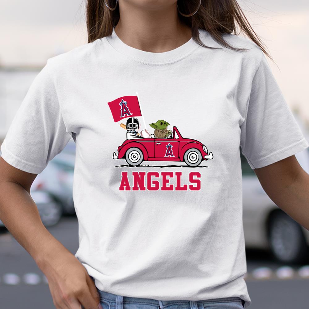 MLB Baseball Los Angeles Angels Darth Vader Baby Yoda Driving Star Wars Shirt T Shirt Itees