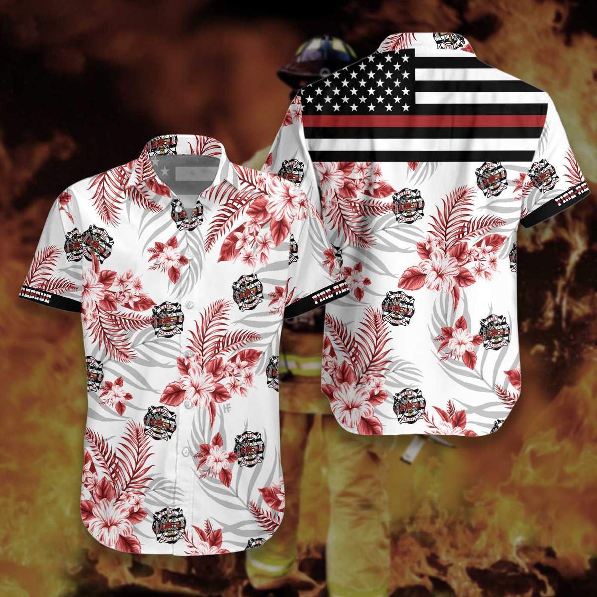 The Red Line Flag Firefighter Hawaiian Shirt