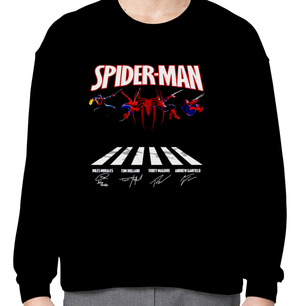 Spider Man Miles Morales Tom Holland Tobey Maguire Andrew Garfield Abbey Road  signatures shirt - teejeep