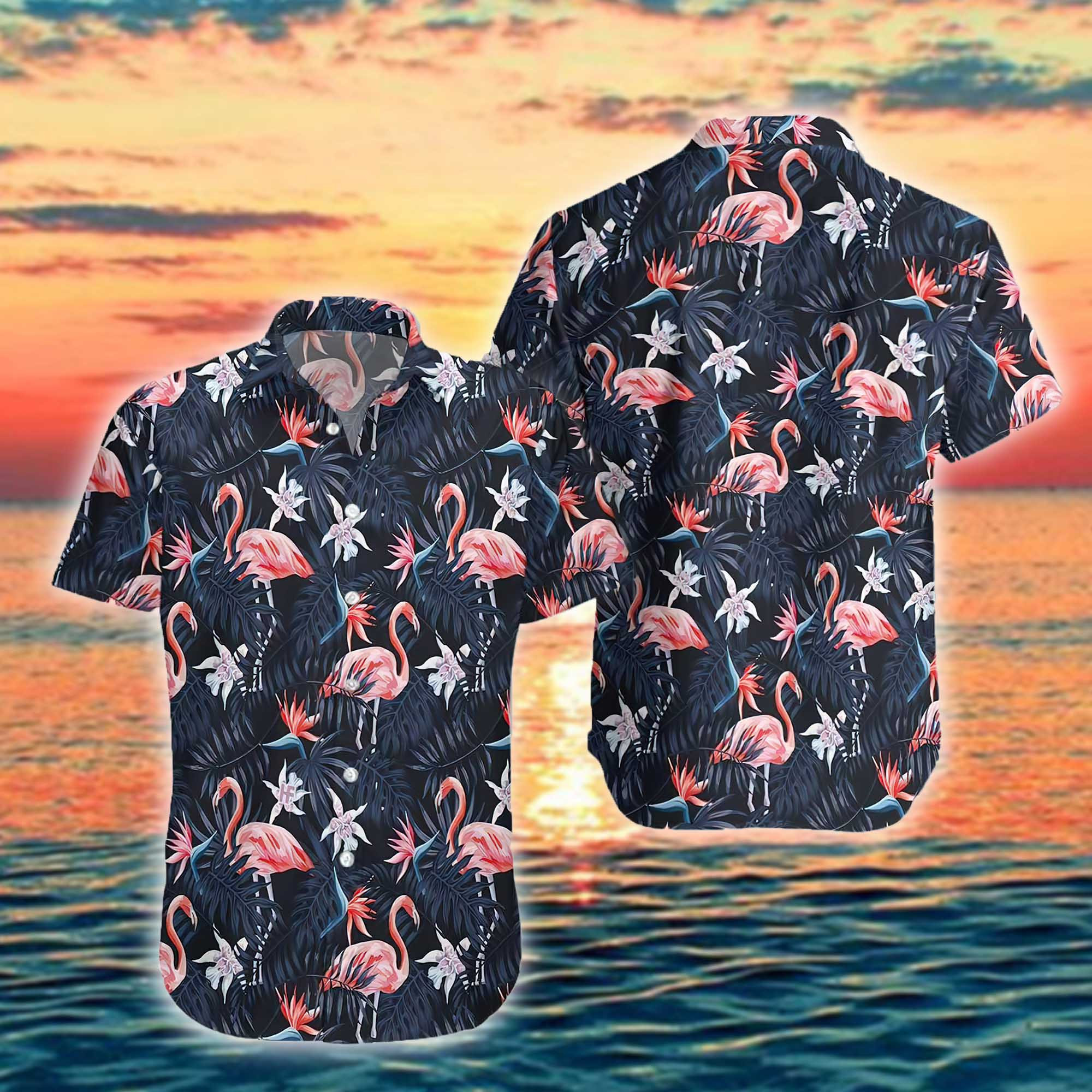 3D Flamingo Trendy Hawaiian Shirt, Mens Hawaiian Aloha Beach Shirt