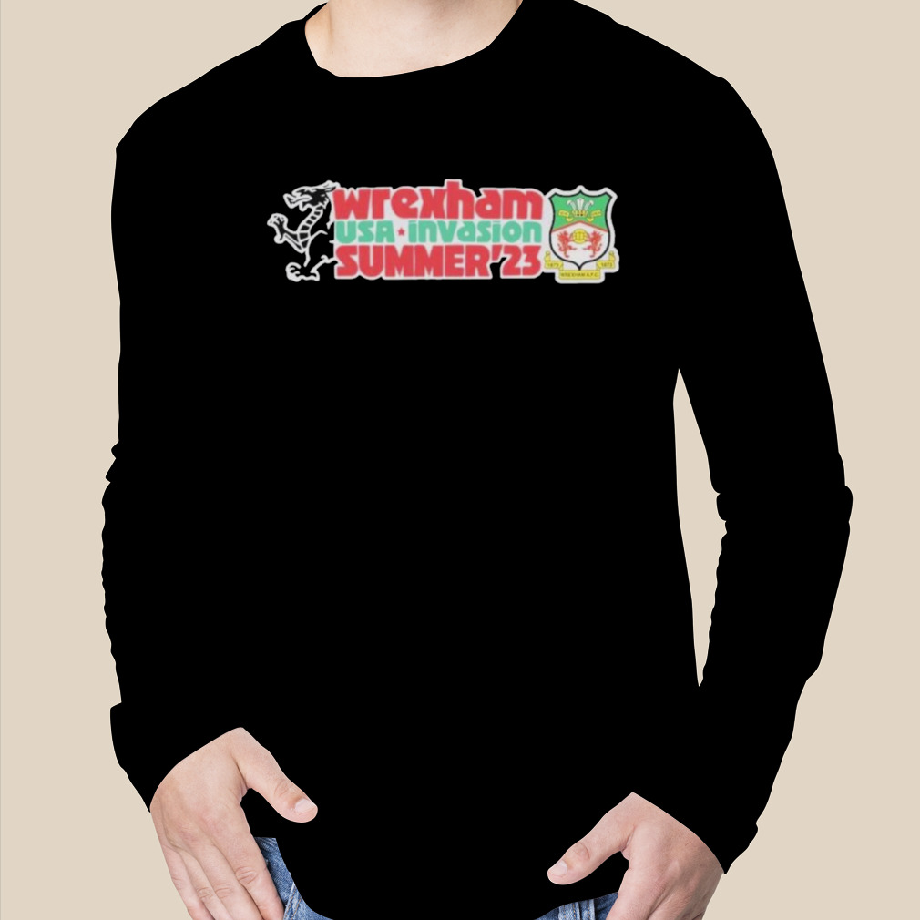 Official wrexham USA 2023 Tour Invasion Red Logo Shirt