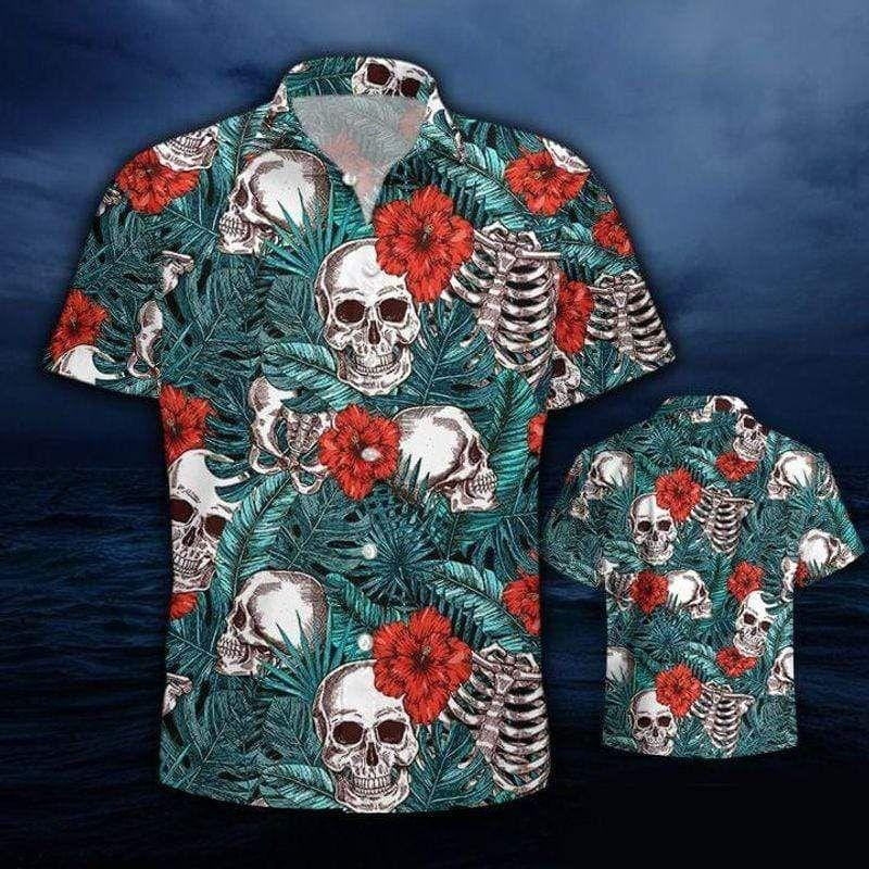 Floral Skull Summer Vibe Rose Tropical Hawaiian Aloha Shirts
