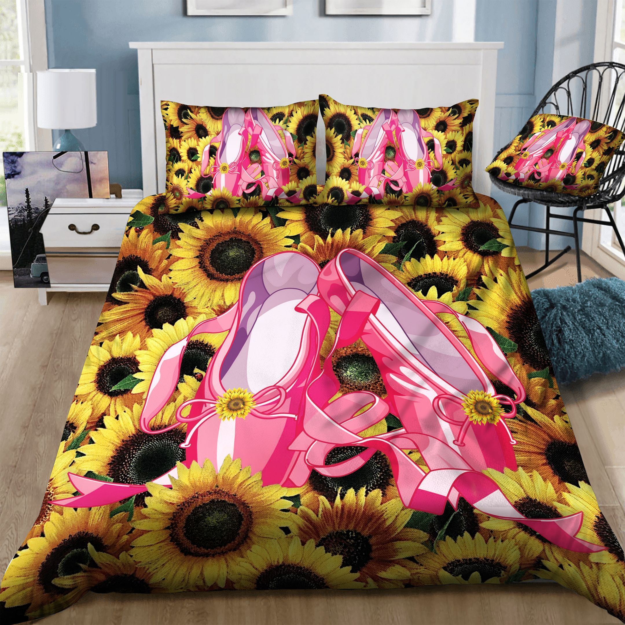 3D Ballet Shoes And Sunflowers Bedding Sets