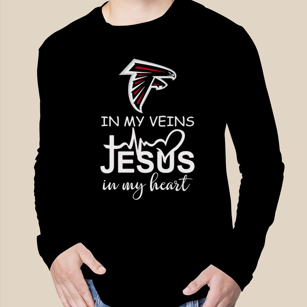 Official Atlanta falcons logo 2023 in my veins Jesus in my heart T