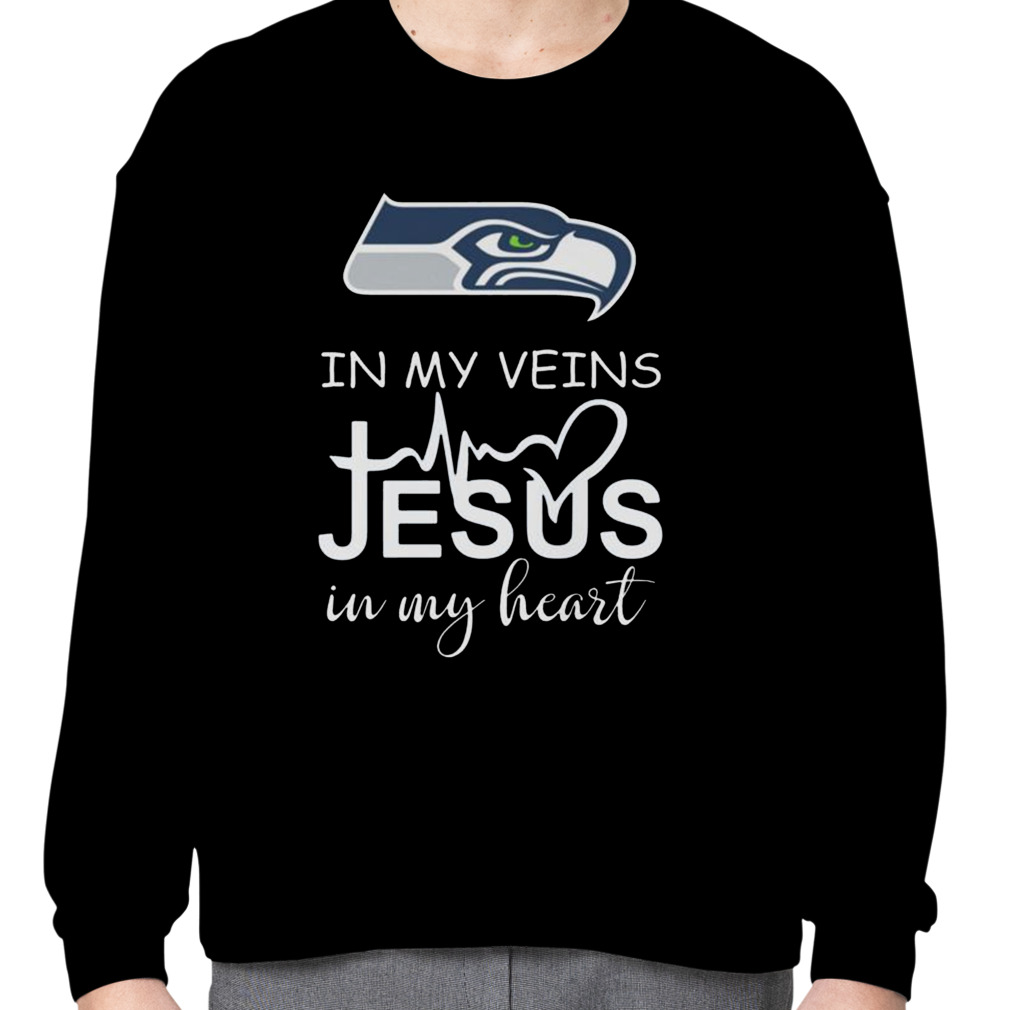 Seattle Seahawks logo 2023 in my veins Jesus in my heart T-shirts, hoodie,  sweater, long sleeve and tank top