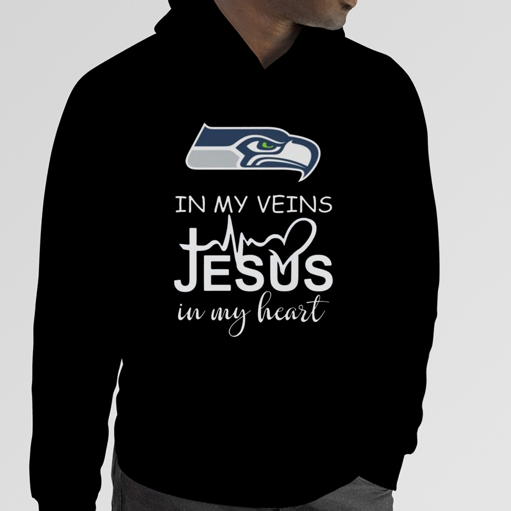 Official seattle Seahawks logo 2023 in my veins Jesus in my heart T-shirts,  hoodie, tank top, sweater and long sleeve t-shirt