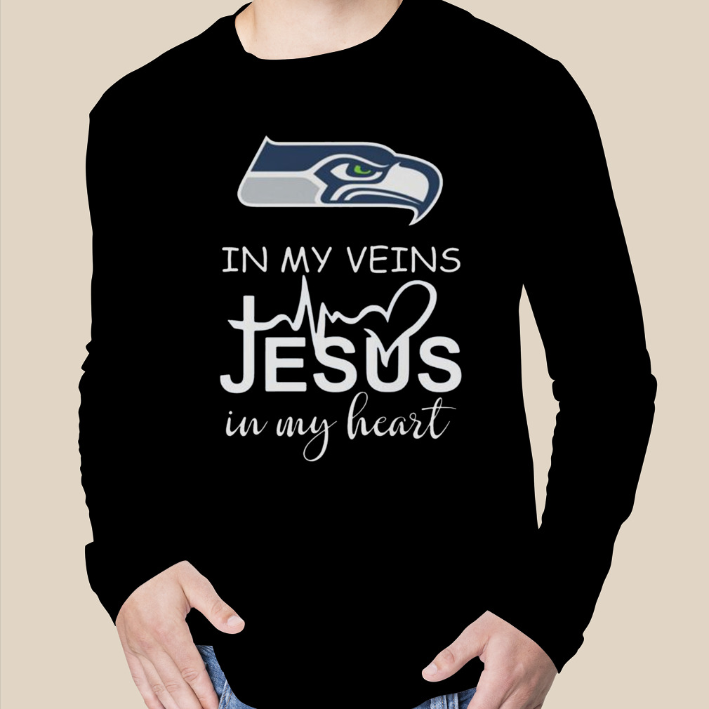 Seattle Seahawks Logo 2023 In My Veins Jesus In My Heart shirt - Limotees