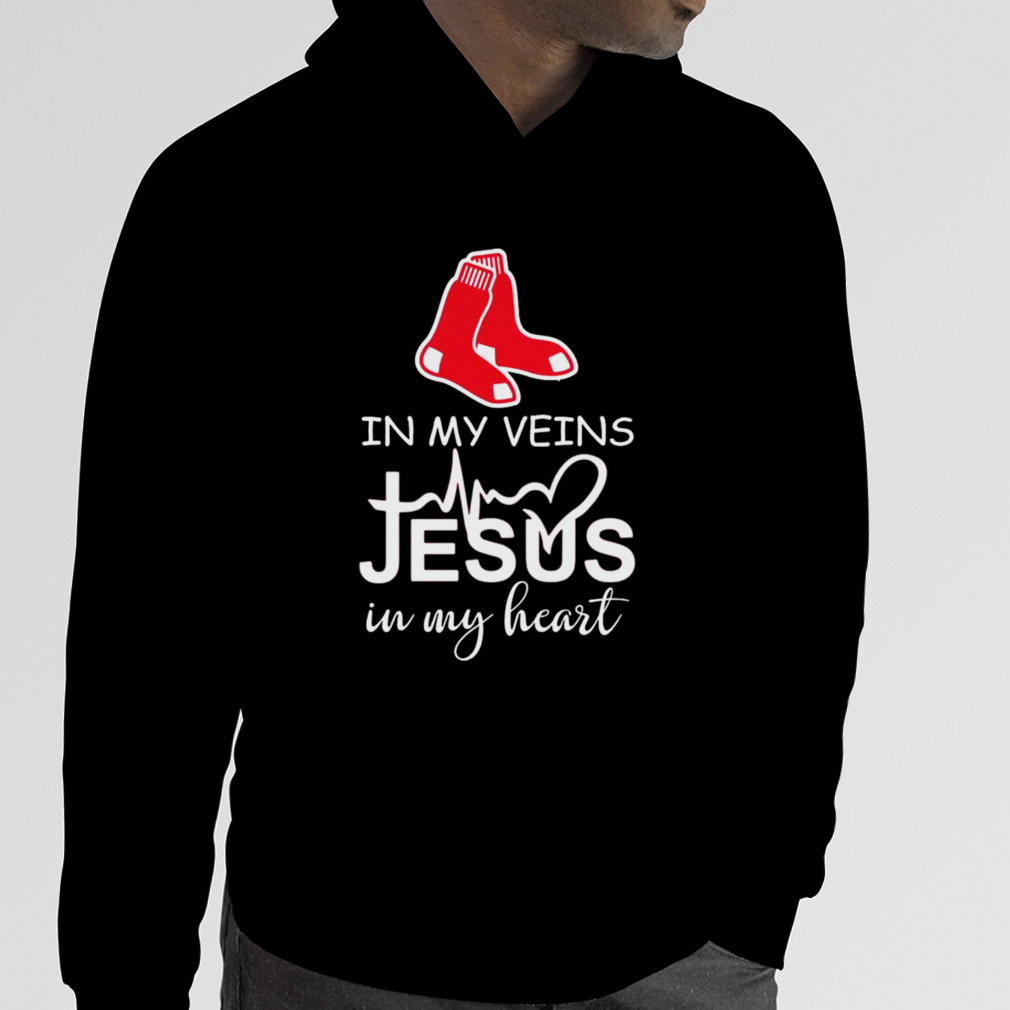 Boston Red Sox Logo 2023 In My Veins Jesus In My Heart Shirt