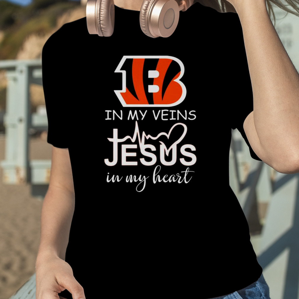 Cincinnati Bengals Logo 2023 In My Veins Jesus In My Heart Shirt