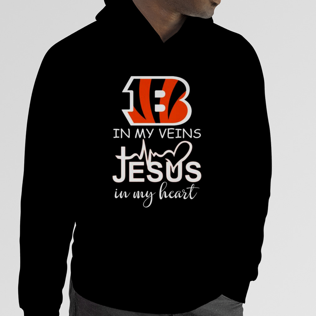 Cincinnati Bengals Logo 2023 In My Veins Jesus In My Heart Shirt