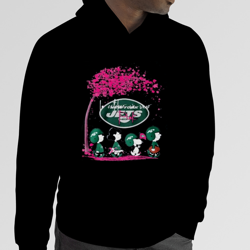 Peanuts Characters New York Jets In October We Wear Pink Shirt