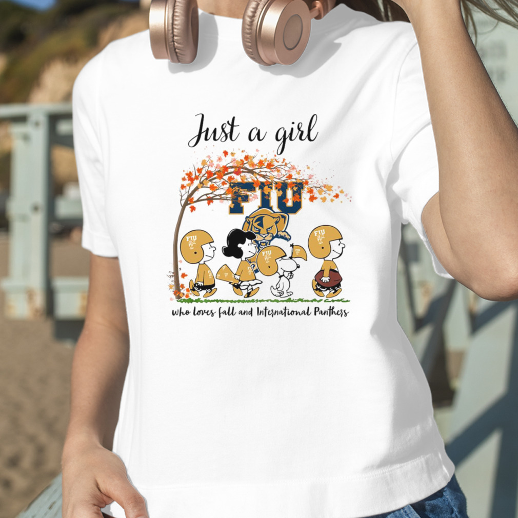 Just A Girl Who Loves Fall and Florida International Panthers Peanuts  Cartoon Halloween T-shirt, hoodie, sweater, long sleeve and tank top