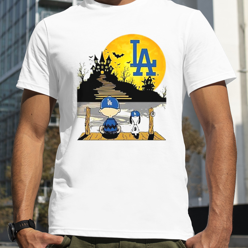 Snoopy Charlie Brown Sit Under Moon Los Angeles Dodgers Halloween Shirt