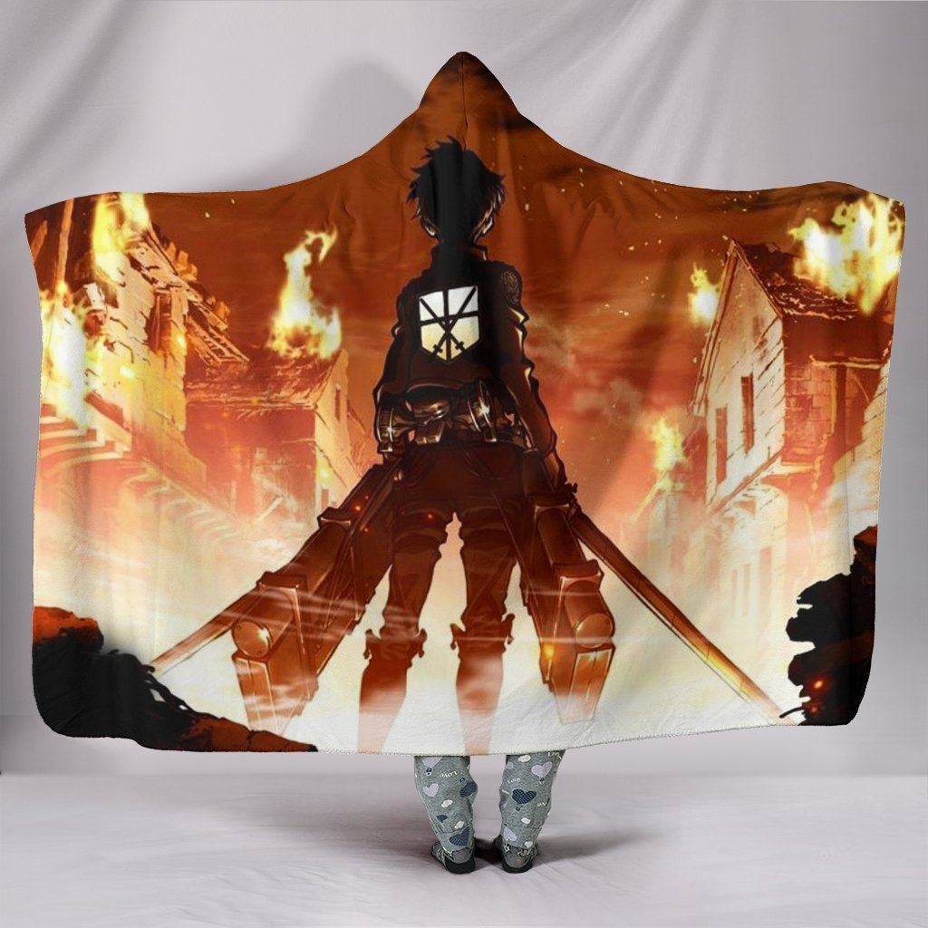 Attack On Titan Fight Hooded Blanket - Anime Black Cool Blanket