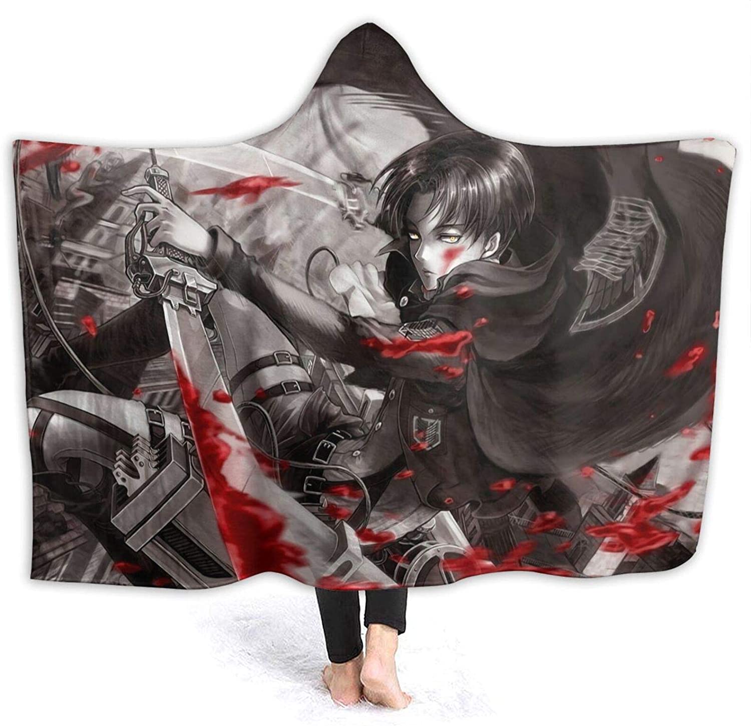 Attack On Titan Levi Ackerman Sword Hooded Blanket - Anime Flannel Blanket