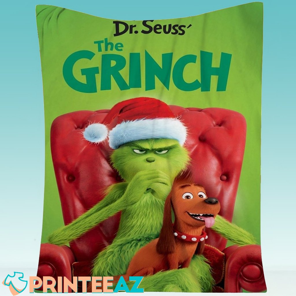 The Grinch Blanket Dr Seuss And Dog Cute For Bed Sofa Luxury - PrinteeAZ