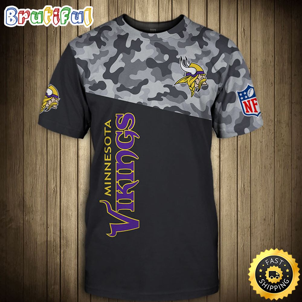 NFL Minnesota Vikings Camo And US Flag Pattern All Over Printed 3D Shirt