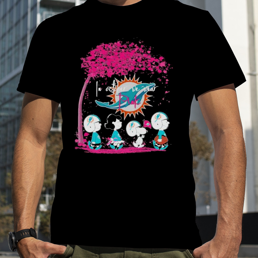 In october we wear pink Miami Dolphins Snoopy shirt - Dalatshirt