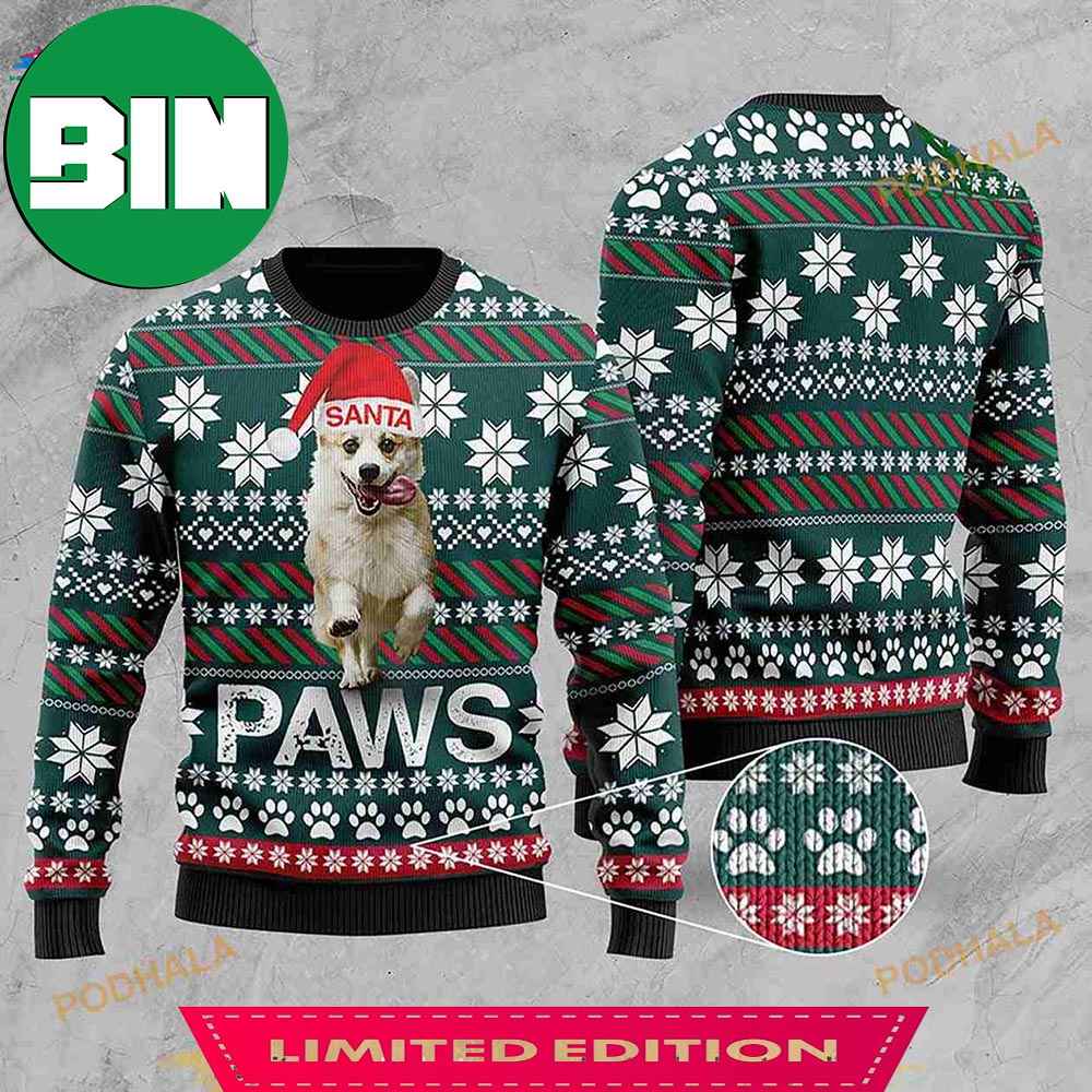 3D Cardigan Welsh Corgi Santa Printed Paws Christmas Funny Ugly Sweaters