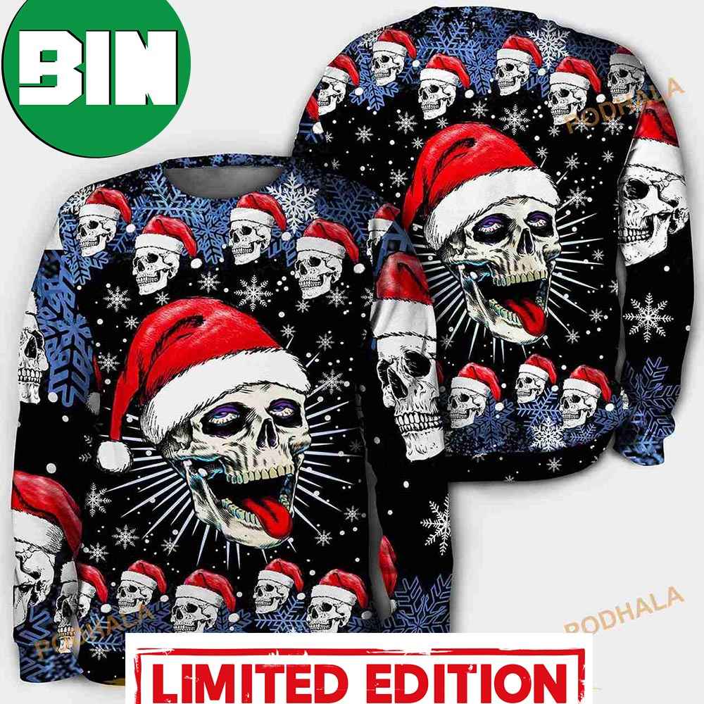 3D Christmas Skull On The Naughty Ugly Sweaters