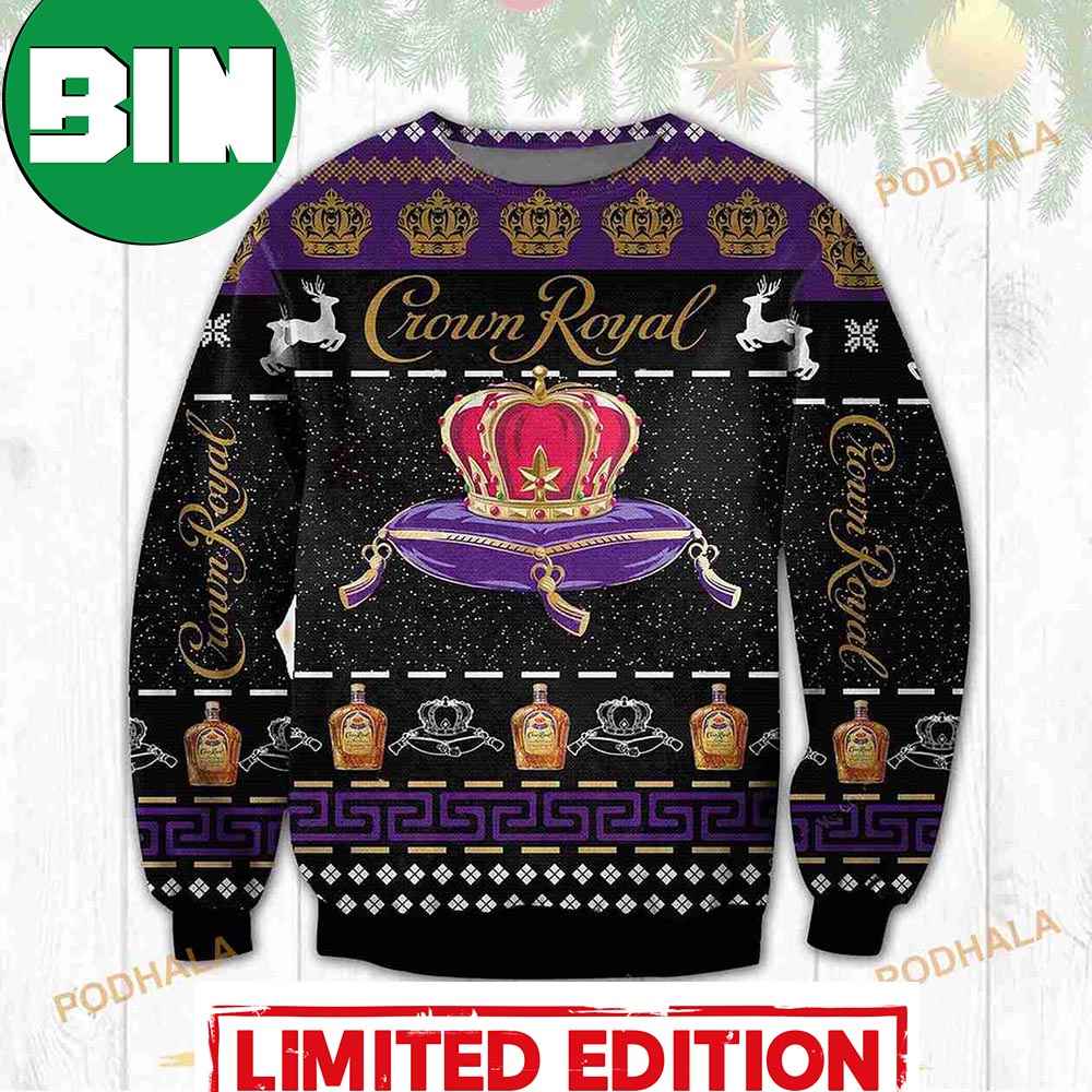 3D Crown Royal Alcohol Black Pattern Funny Ugly Sweaters