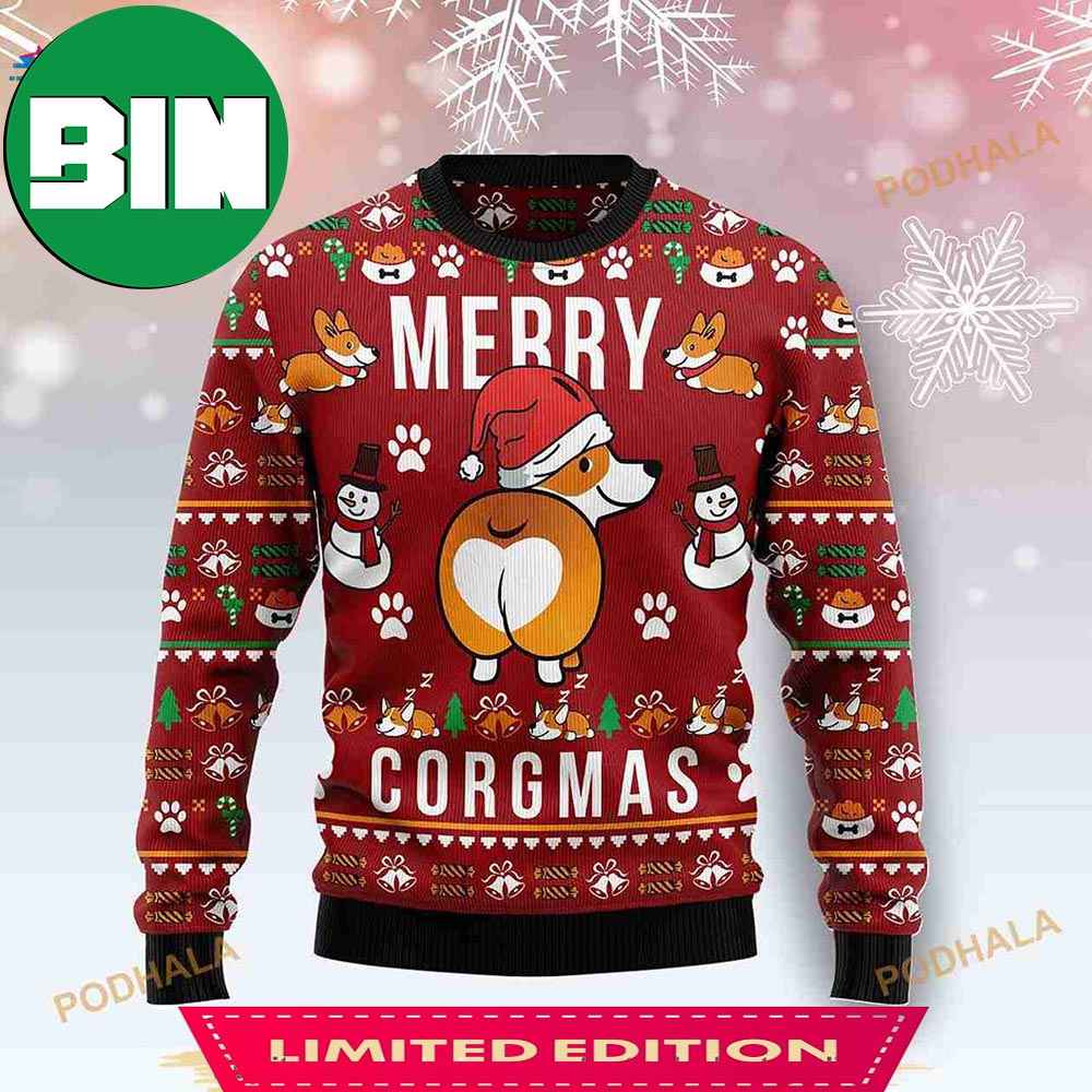 3D Funny Corgi Merry Corgmas Ugly Christmas Sweaters