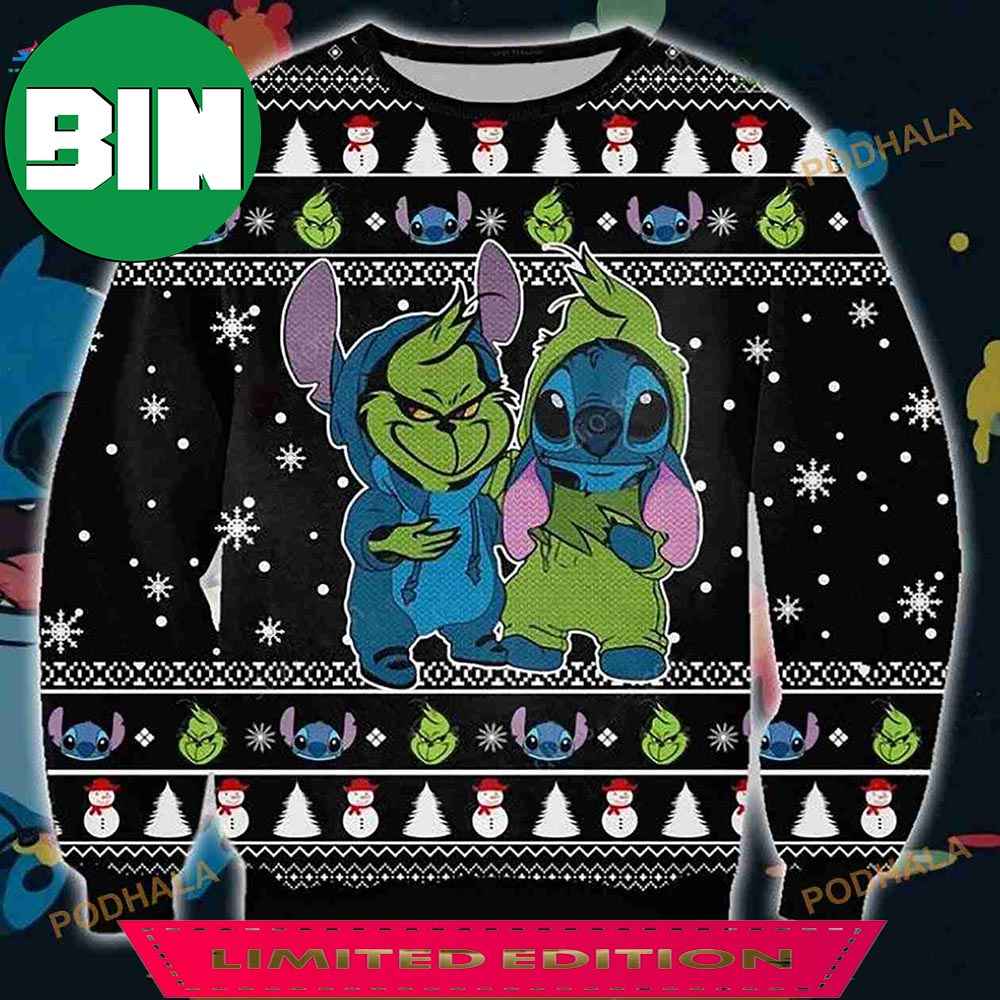 3D Grinch And Stitch Christmas Funny Ugly Sweaters