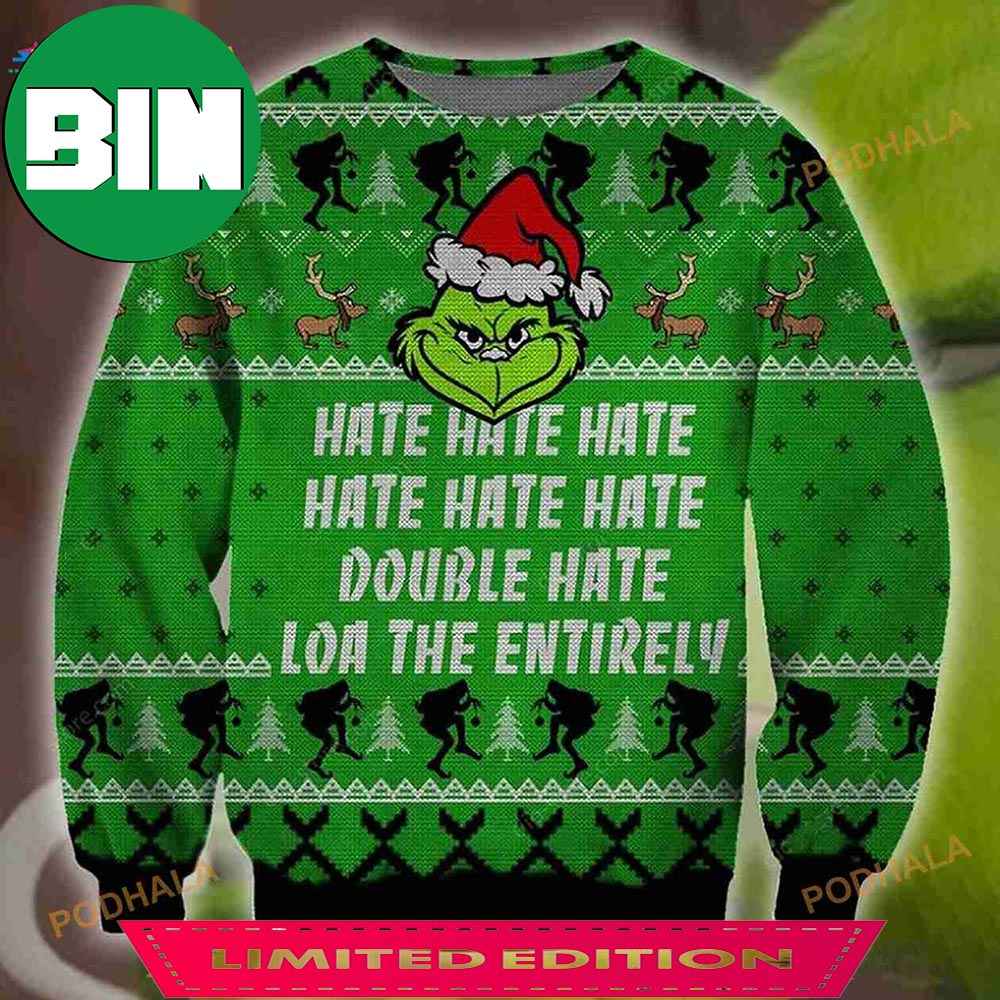 3D Grinch Hate Hate Hate Symbol Christmas Funny Ugly Sweaters