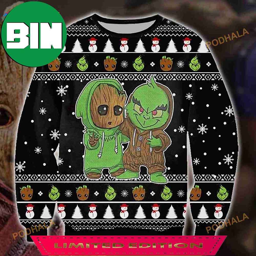 3D Groot And Grinch Funny Christmas Funny Ugly Sweater Holiday Gift