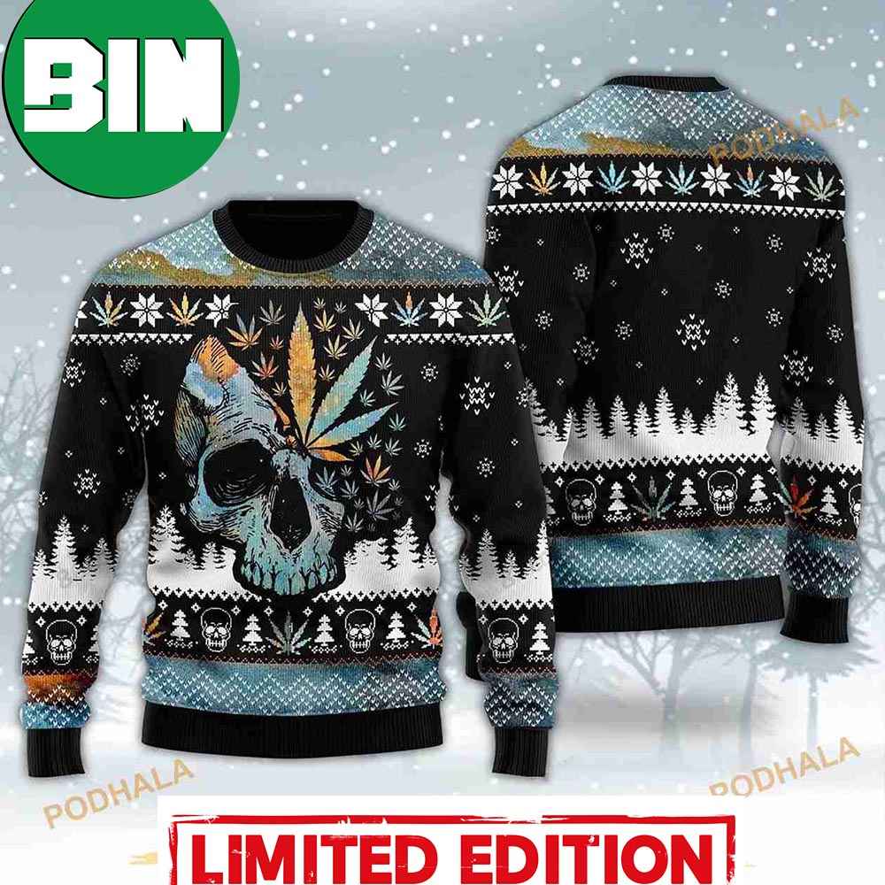 3D Leaf Skull Christmas Funny Ugly Sweaters