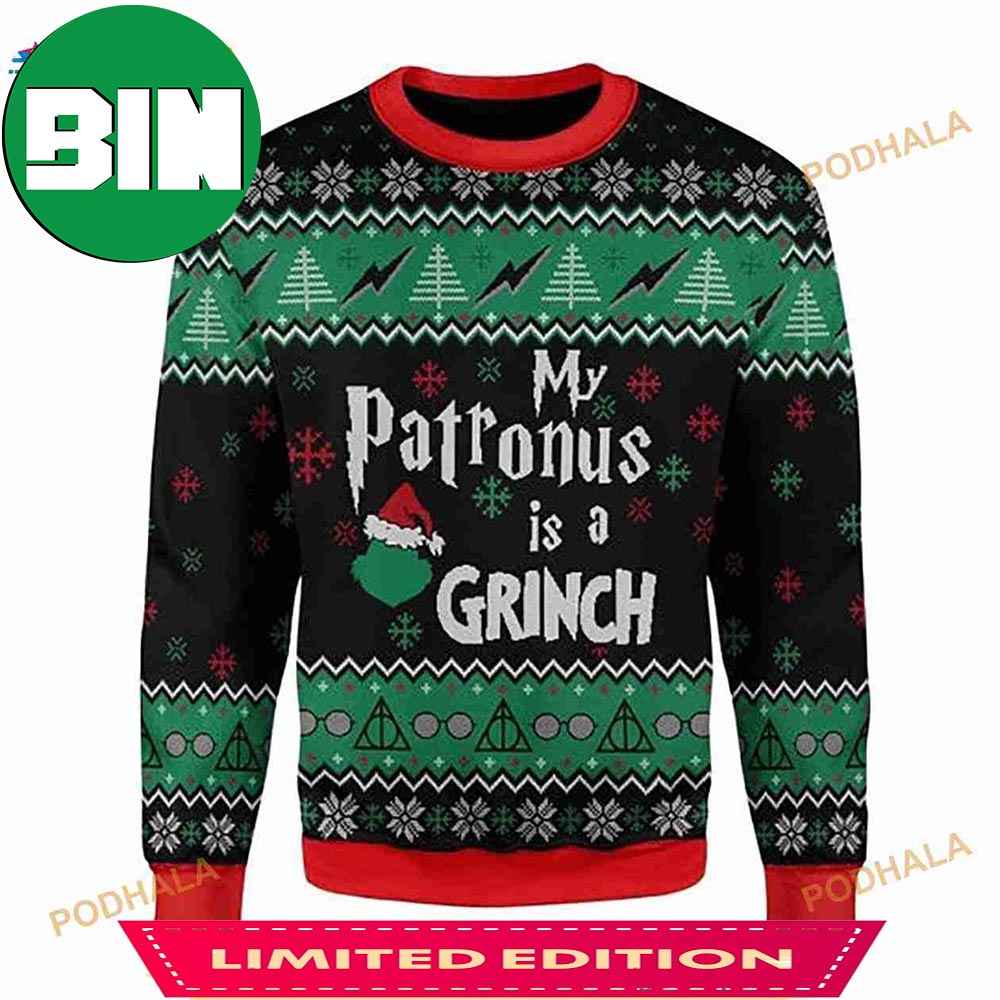 3D Merry Christmas My Patronus Is A Grinch For Christmas Funny Ugly Sweater