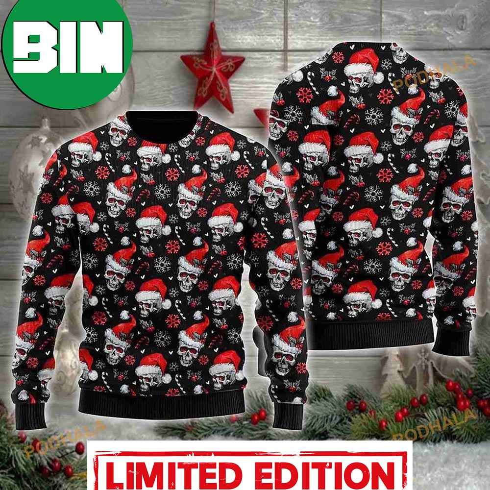 3D Skull Santa Wool Christmas Xmas Funny Ugly Sweater