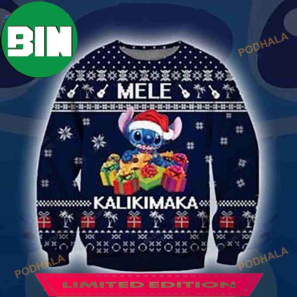 3D Stitch Mele Kalikimaka Ugly Christmas Sweater