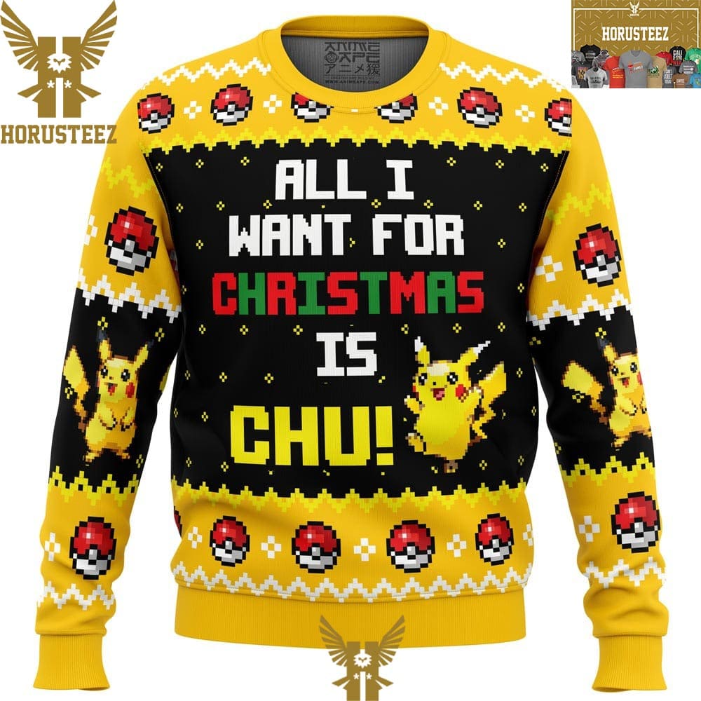 All I Want Picachu Pokemon Christmas Holiday Ugly Sweater