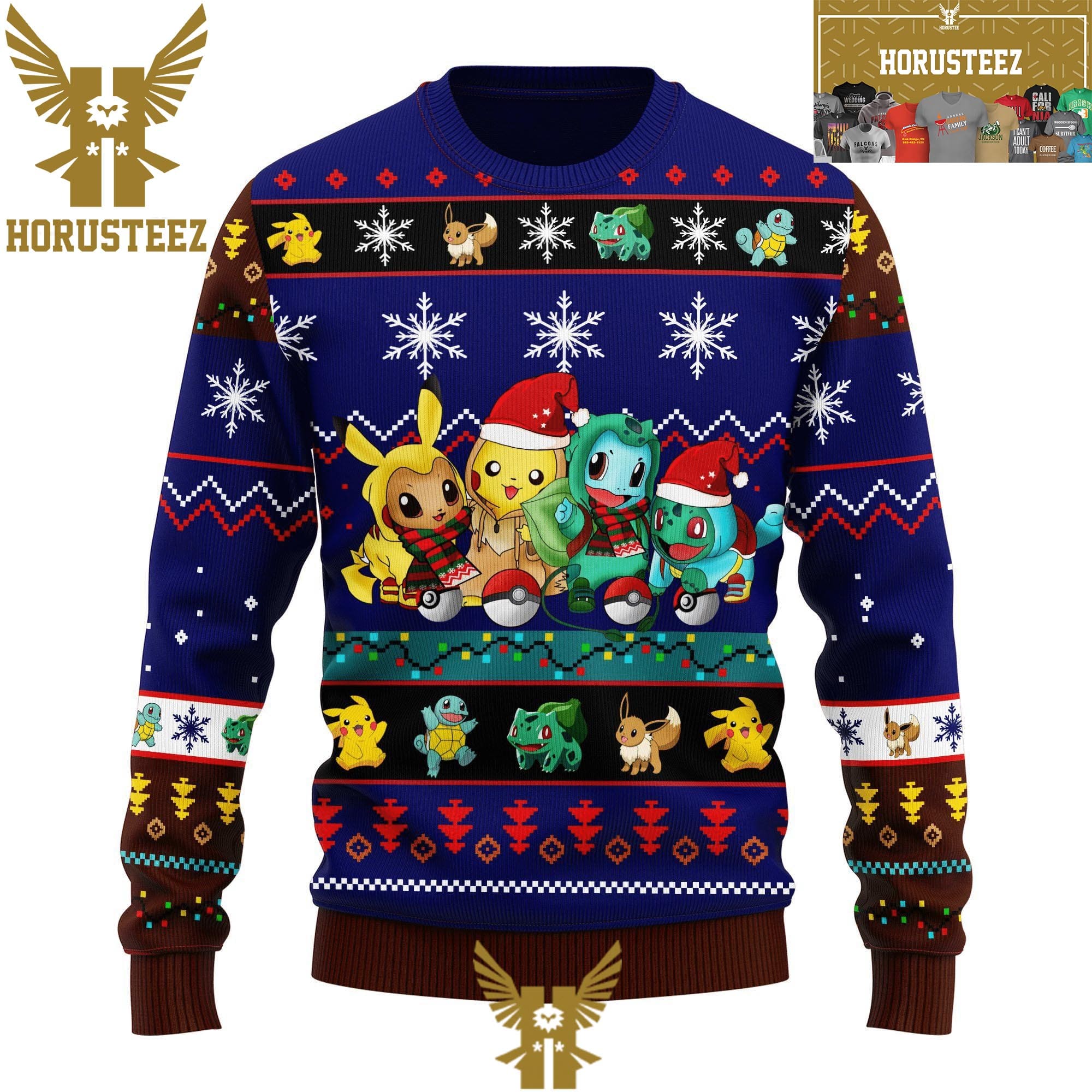 Anime Cute 4 Friends Pokemon Christmas Holiday Ugly Sweater