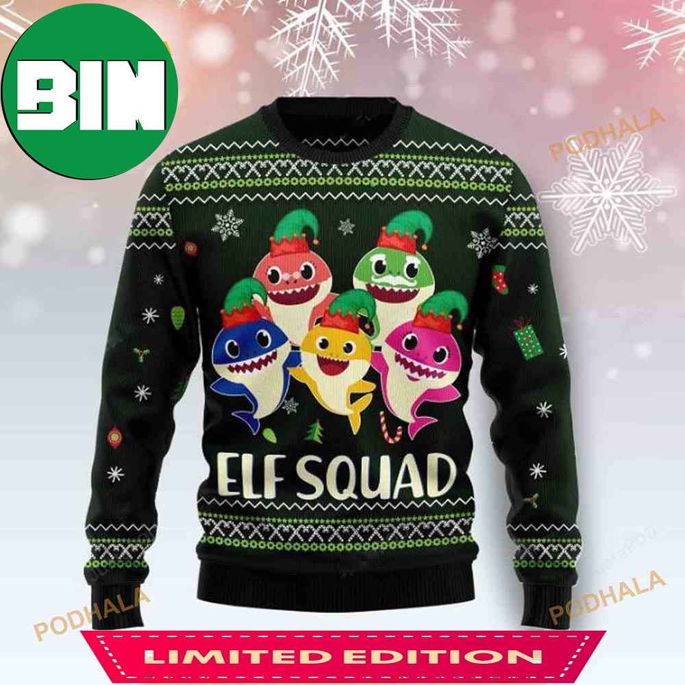 Baby Shark Elf Squad Christmas Ugly Sweater