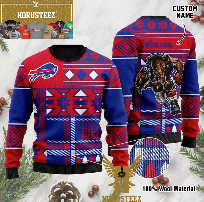 Bills Nfl Custom Name Number Ugly Christmas Sweater - Shibtee Clothing