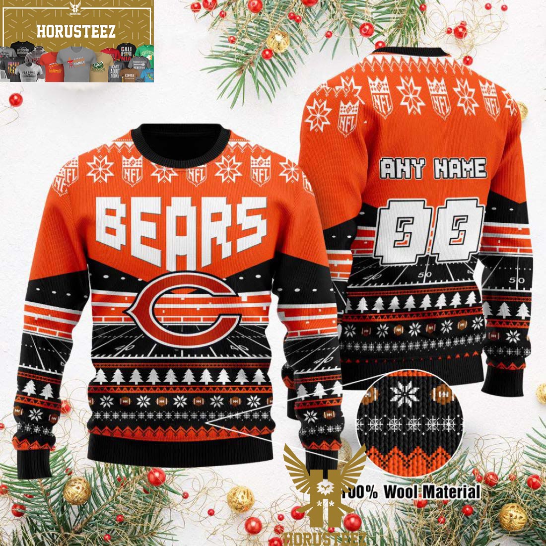 Chicago Bears Logo Custom Name For Football Fans Ugly Christmas Sweater  Christmas Gift