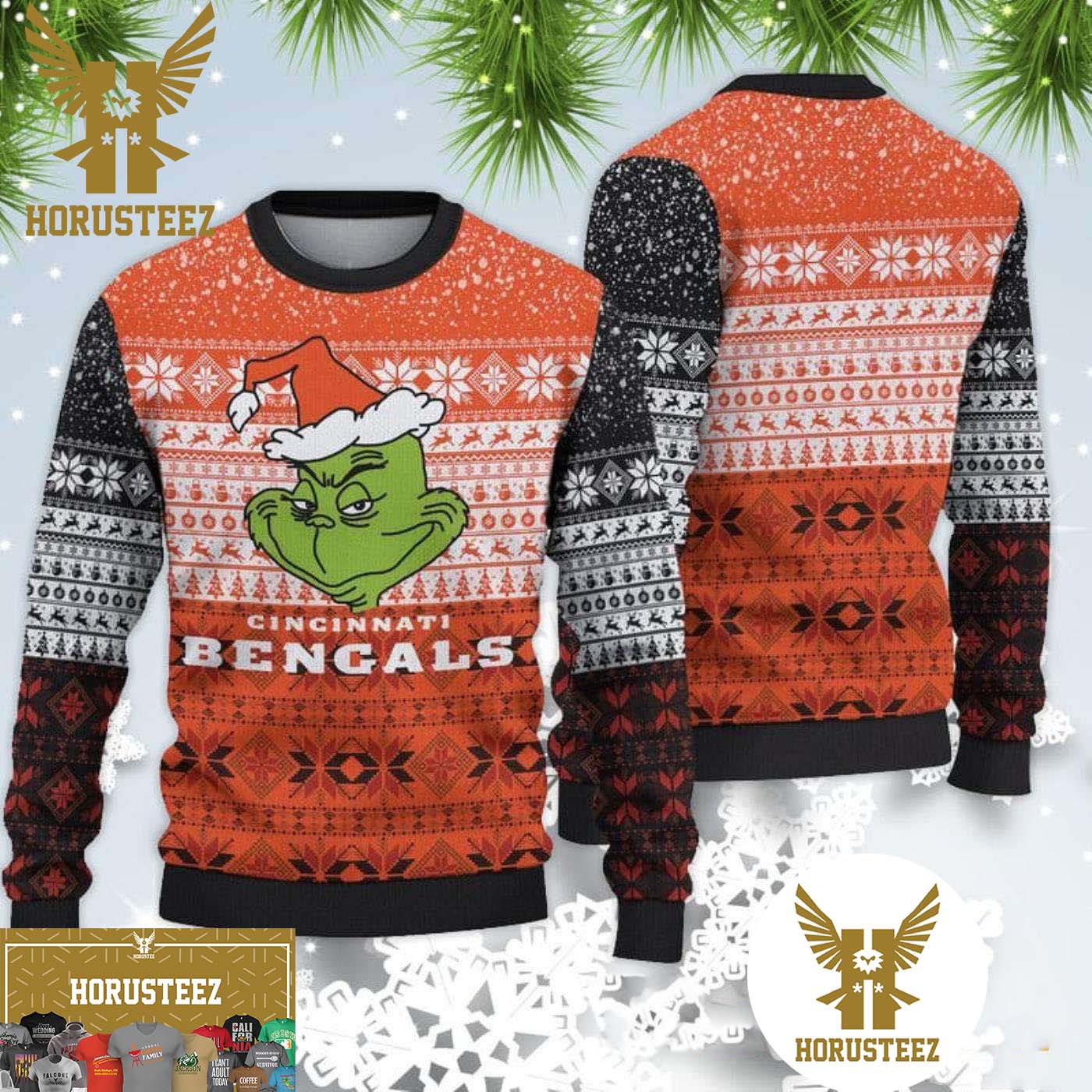 NFL Cincinnati Bengals Funny Grinch Christmas Ugly 3D Sweater For