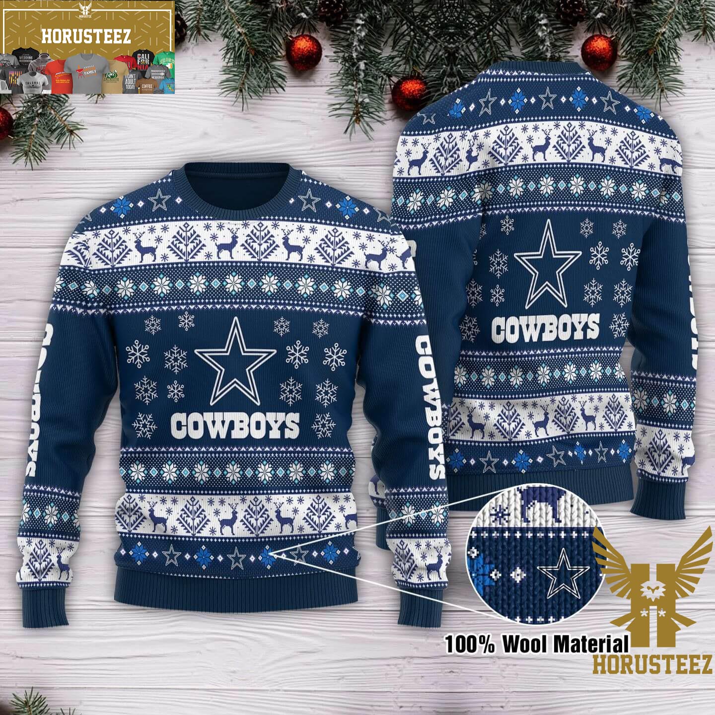 Dallas Cowboys Ugly Sweater Cowboys Snowflakes 3D Ugly Christmas