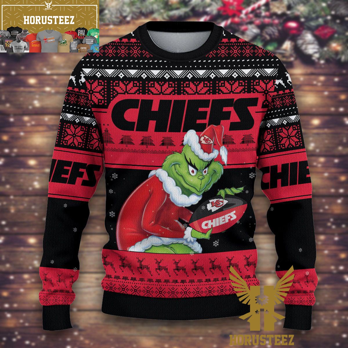 Kansas City Chief Skull Xmas Christmas Ugly Sweater Party