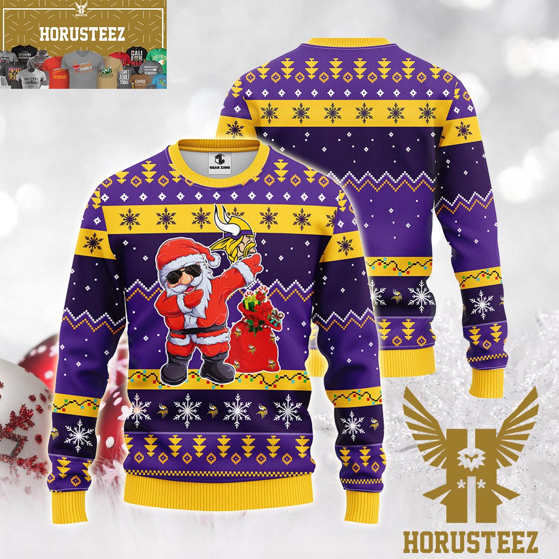 Minnesota Vikings Dab Santa Ugly Christmas Sweater - Banantees