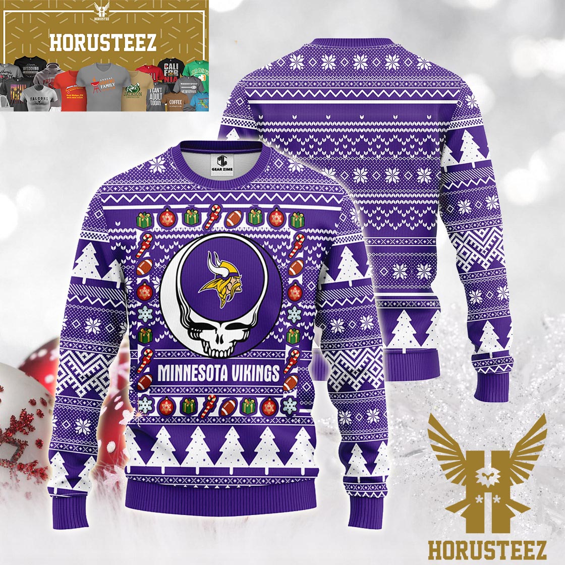 Minnesota Vikings Grateful Dead NFL Ugly Fleece Sweater