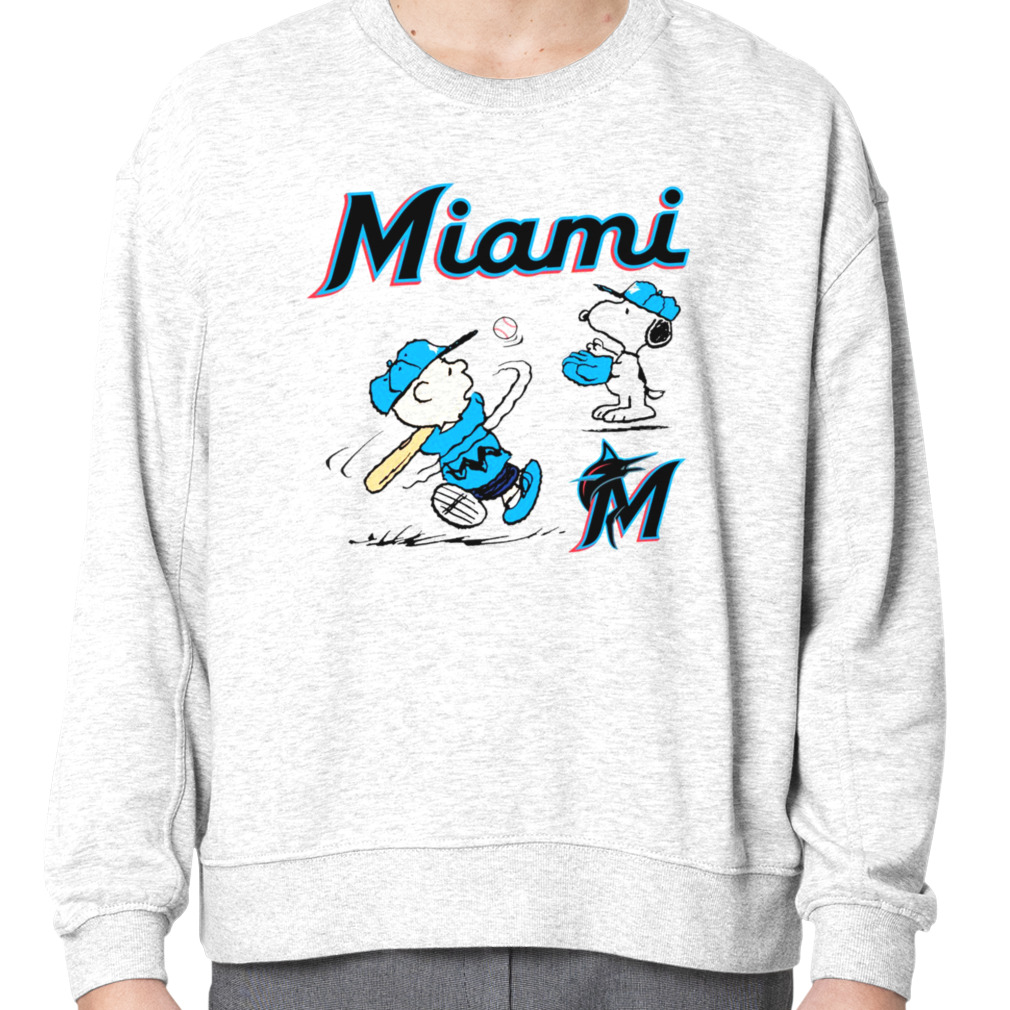 Peanuts Charlie Brown And Snoopy Playing Baseball Miami Marlins Shirt