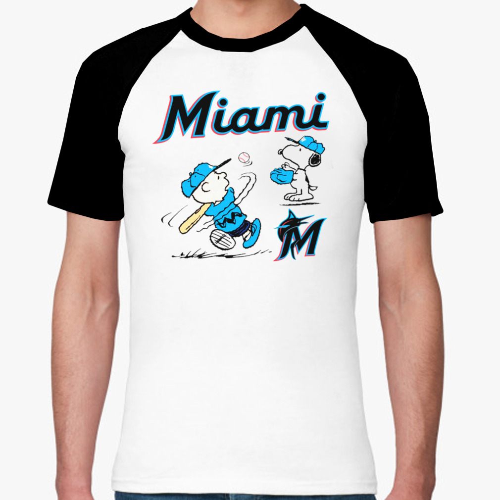 Peanuts Charlie Brown And Snoopy Playing Baseball Miami Marlins Shirt